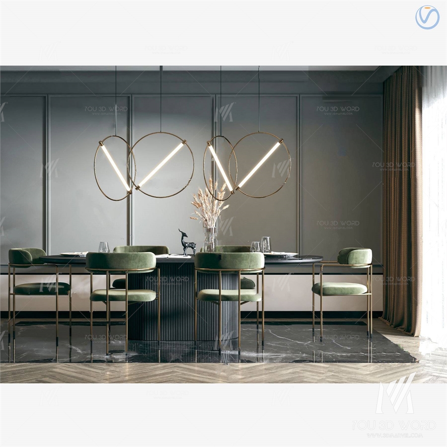 3d model of modern light luxury dining table and chairs